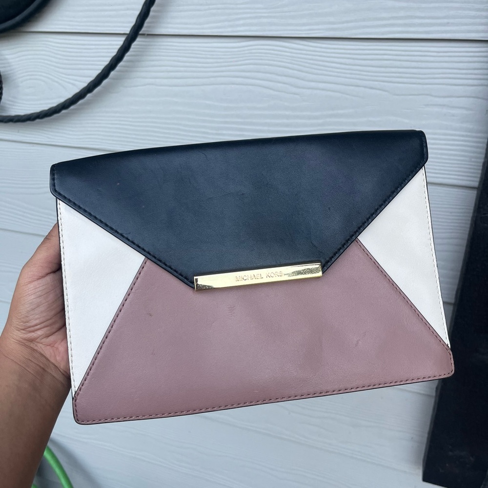 Michael Kors Black, White, and Pink Clutch